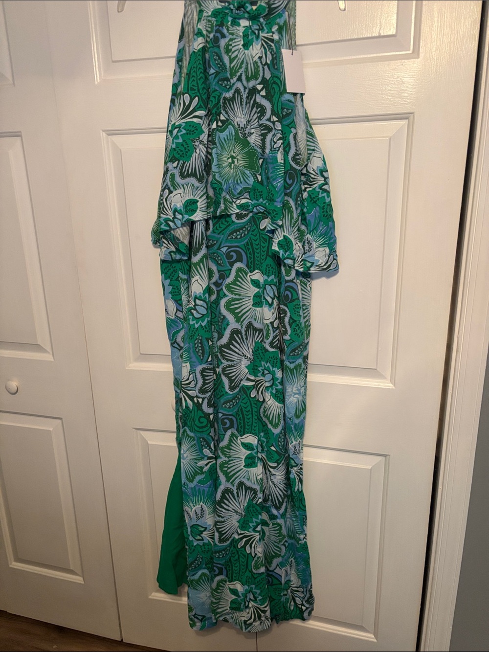 Sugarlips Teal and White Floral Off-Shoulder Maxi Dress